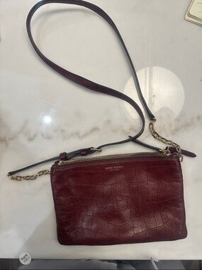 Henri Bendel Croc-Embossed Burgundy Leather Zip-Top Crossbody “Pouchette” NWOT